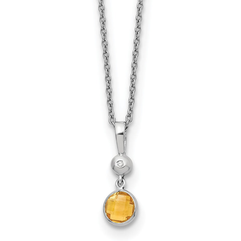 Sterling Silver Rhodium Plated White Ice .01ct. Dia./citrine w/2IN Ext Necklace