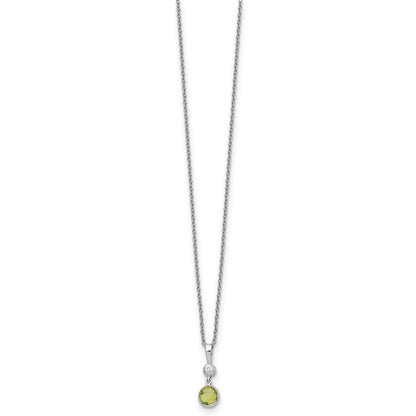 Sterling Silver Rhodium Plated White Ice .01ct. Dia./peridot w/2IN Ext Necklace