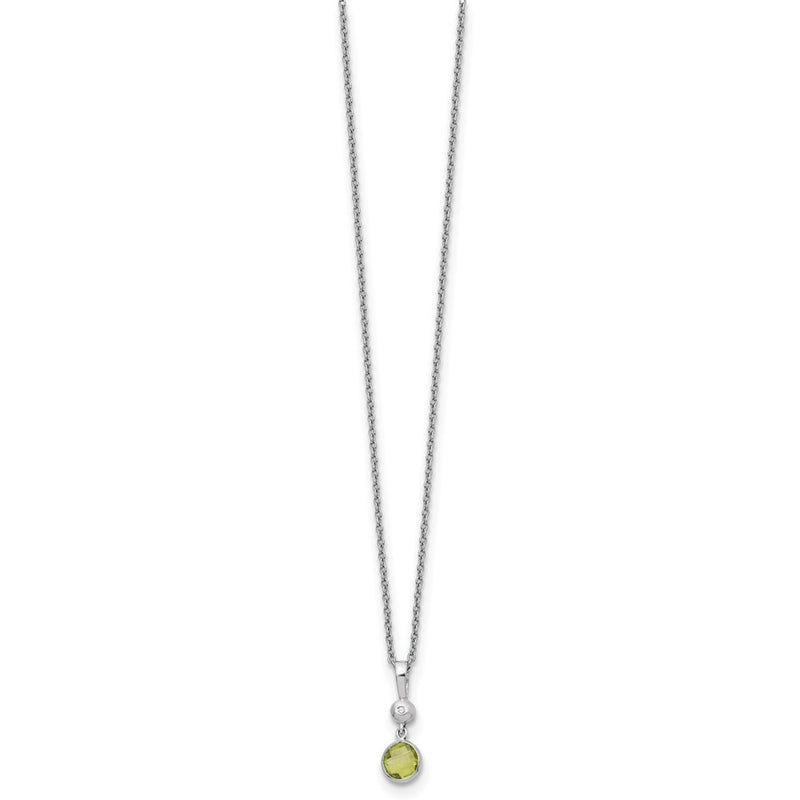 Sterling Silver Rhodium Plated White Ice .01ct. Dia./peridot w/2IN Ext Necklace