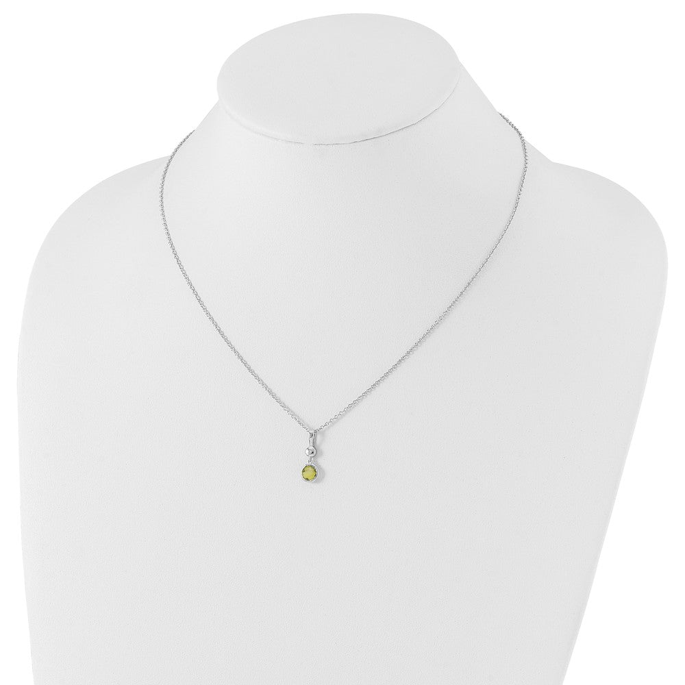 Sterling Silver Rhodium Plated White Ice .01ct. Dia./peridot w/2IN Ext Necklace