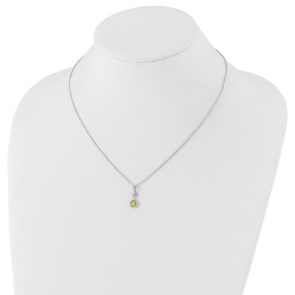 Sterling Silver Rhodium Plated White Ice .01ct. Dia./peridot w/2IN Ext Necklace