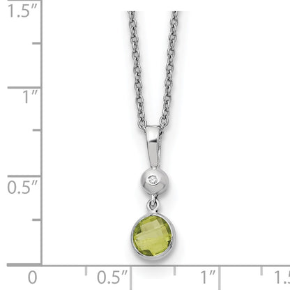 Sterling Silver Rhodium Plated White Ice .01ct. Dia./peridot w/2IN Ext Necklace