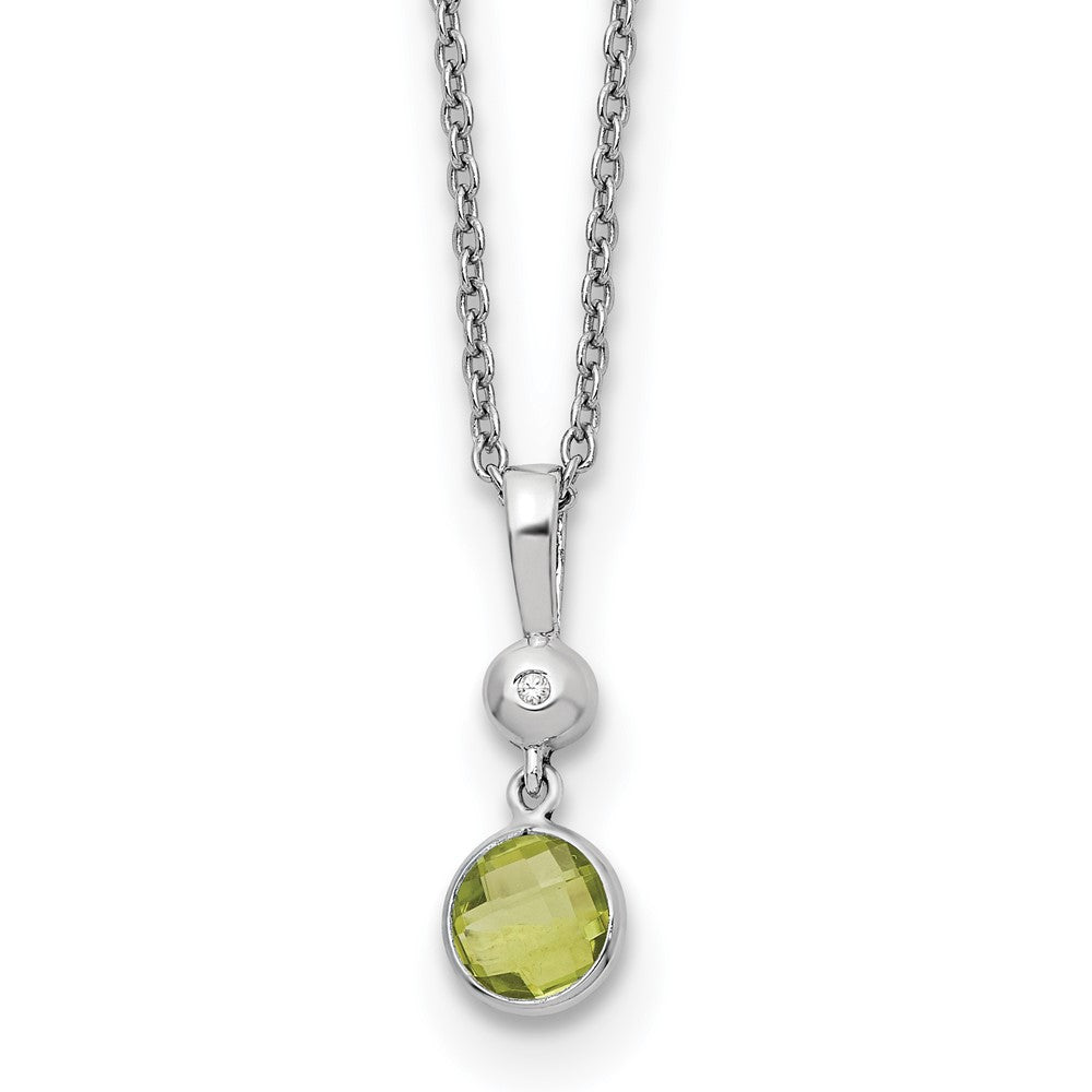Sterling Silver Rhodium Plated White Ice .01ct. Dia./peridot w/2IN Ext Necklace
