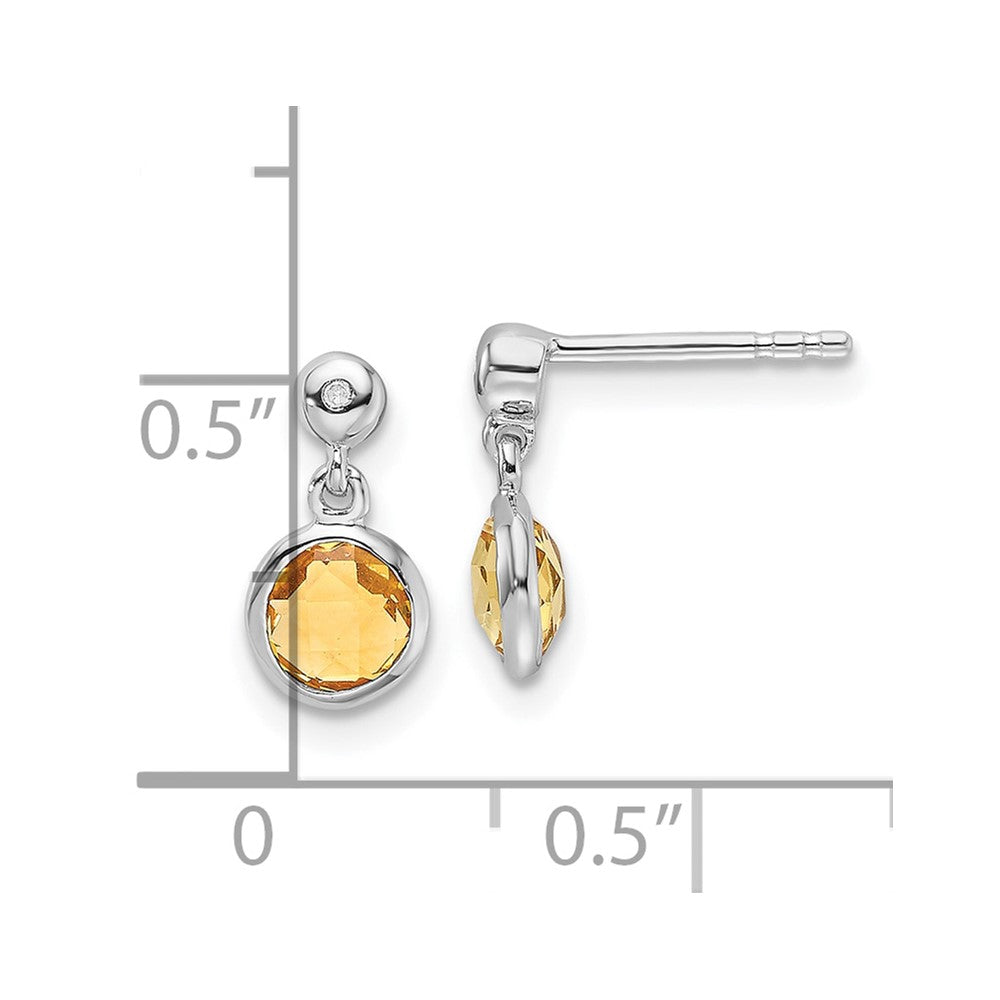 Sterling Silver Rhodium Plated White Ice Diamond and Citrine Post Earrings