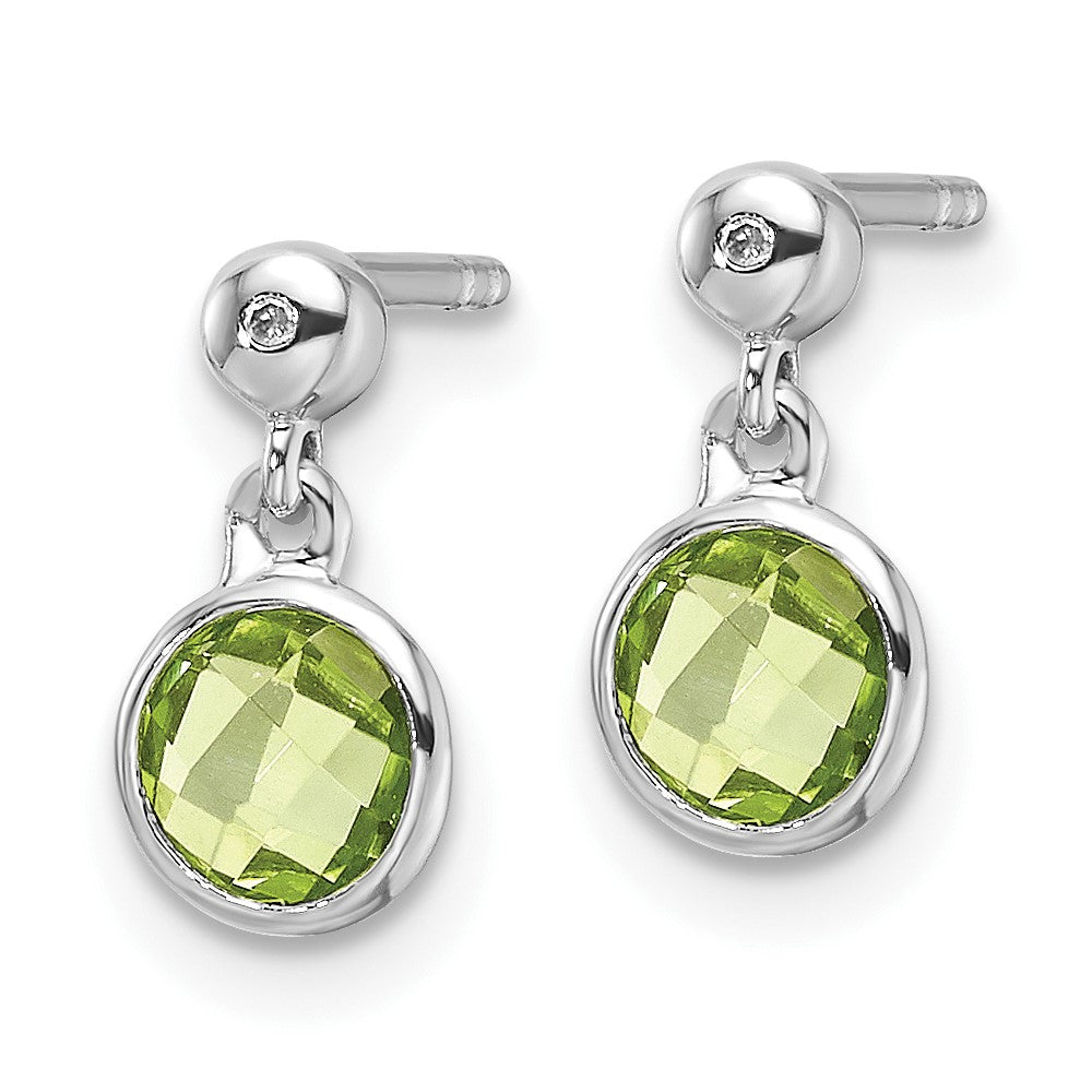 Sterling Silver Rhodium Plated White Ice Diamond and Peridot Post Earrings