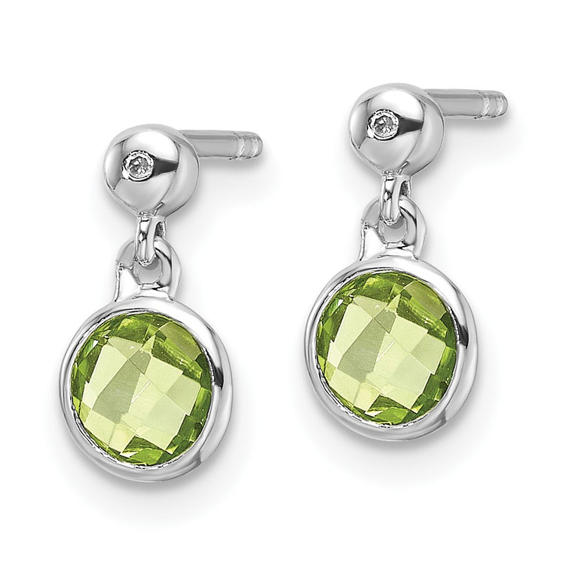 Sterling Silver Rhodium Plated White Ice Diamond and Peridot Post Earrings