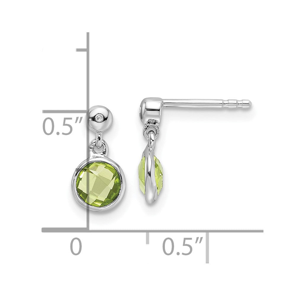 Sterling Silver Rhodium Plated White Ice Diamond and Peridot Post Earrings