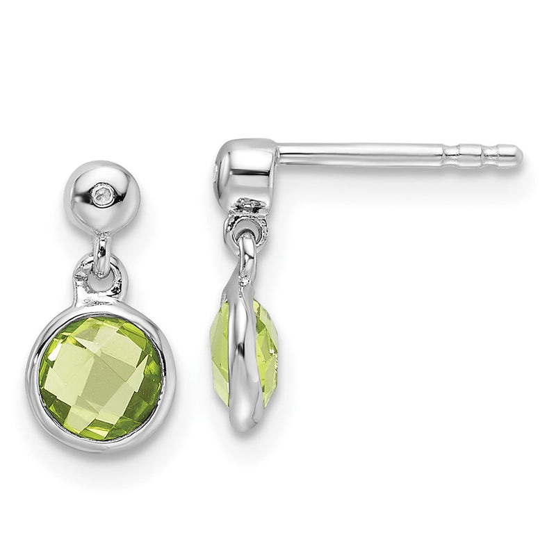 Sterling Silver Rhodium Plated White Ice Diamond and Peridot Post Earrings