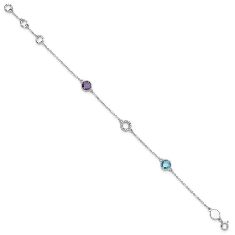 Sterling Silver Rhodium Plated White Ice Diamond/bt/am w/1IN Ext. Bracelet