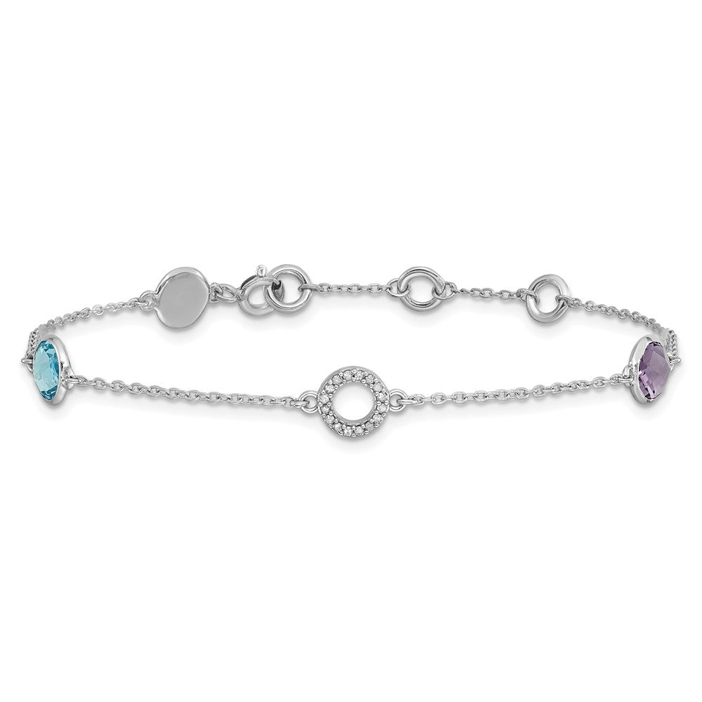 Sterling Silver Rhodium Plated White Ice Diamond/bt/am w/1IN Ext. Bracelet