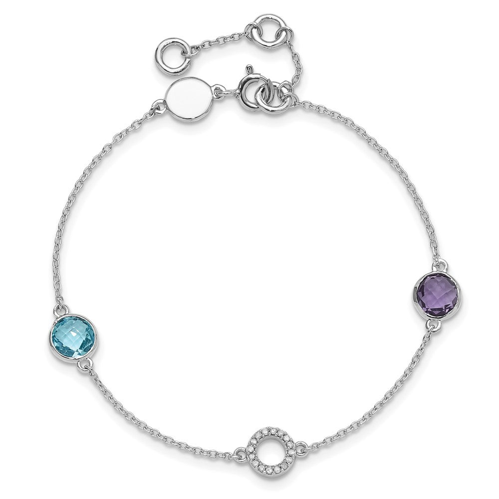 Sterling Silver Rhodium Plated White Ice Diamond/bt/am w/1IN Ext. Bracelet