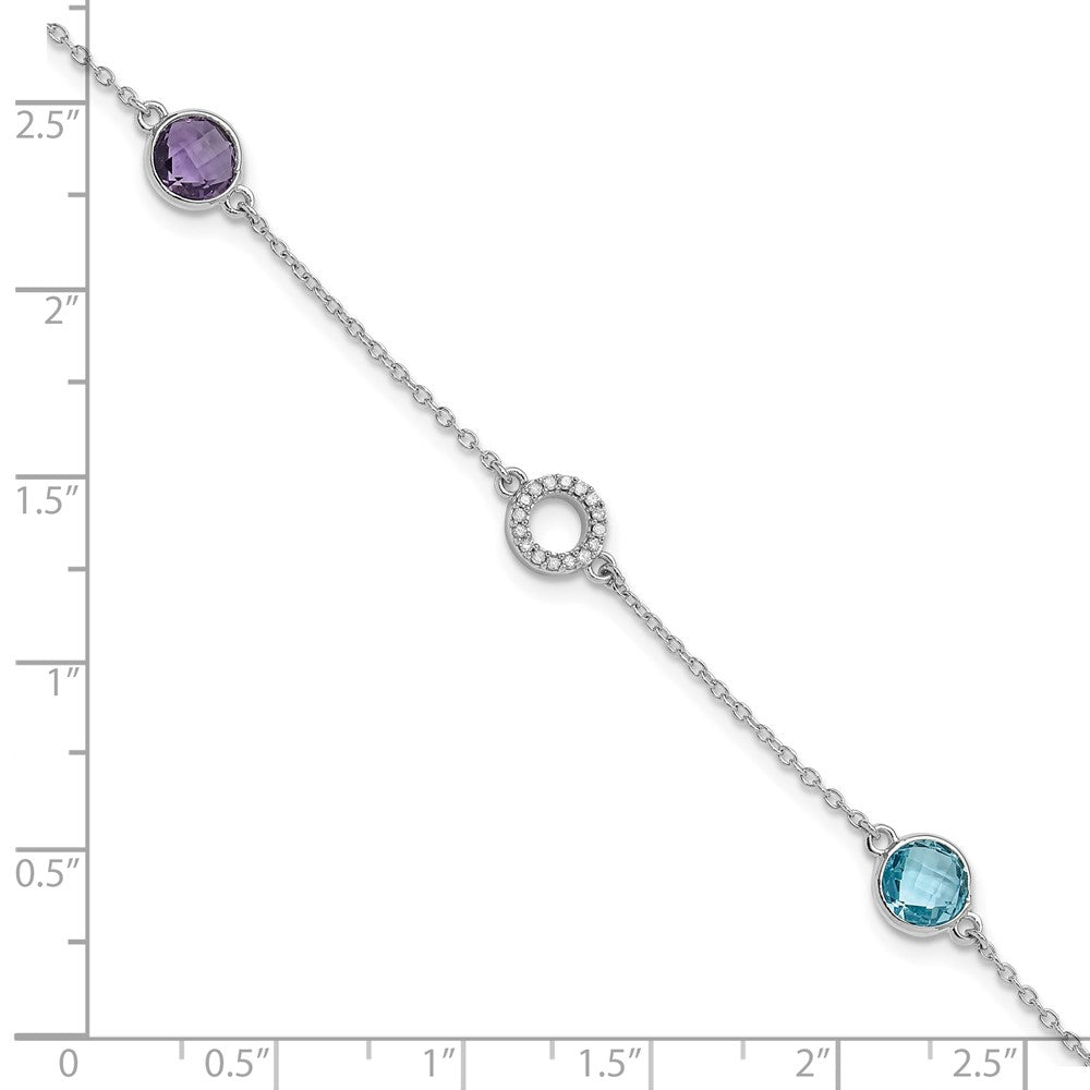 Sterling Silver Rhodium Plated White Ice Diamond/bt/am w/1IN Ext. Bracelet