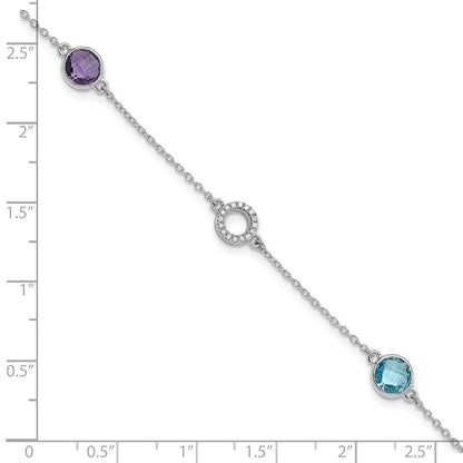 Sterling Silver Rhodium Plated White Ice Diamond/bt/am w/1IN Ext. Bracelet