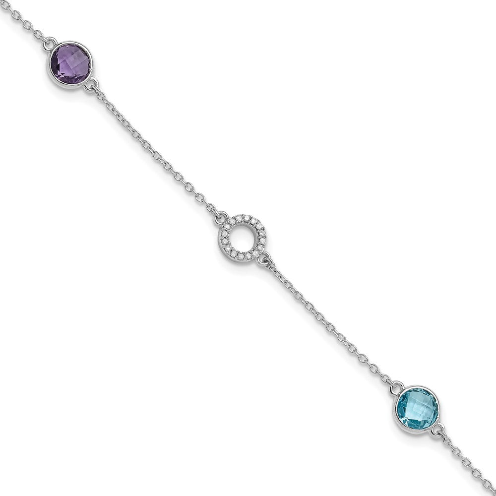 Sterling Silver Rhodium Plated White Ice Diamond/bt/am w/1IN Ext. Bracelet