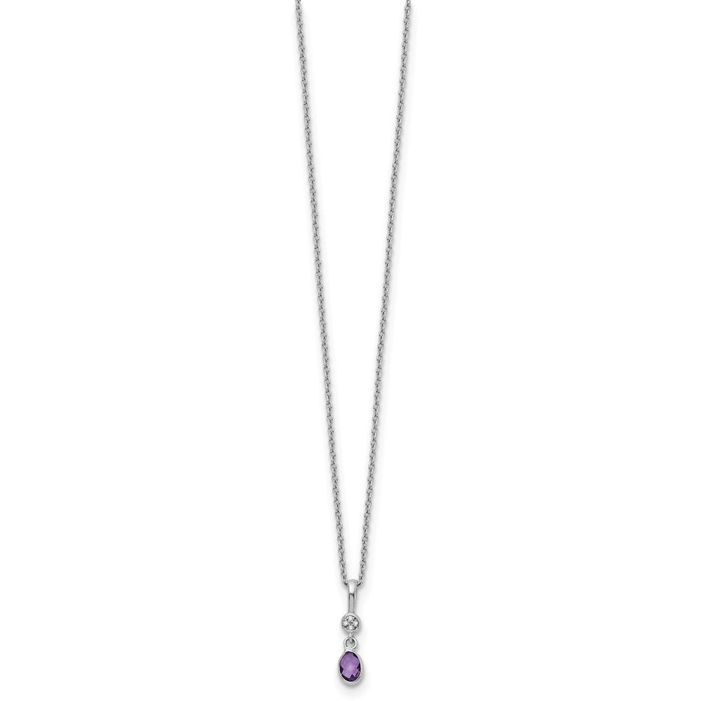 Sterling Silver White Ice Rhodium-Plated 18 Inch Amethyst And Diamond Necklace With 2 Extender
