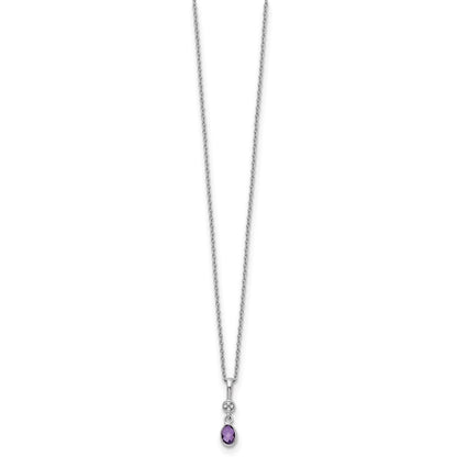 Sterling Silver White Ice Rhodium-Plated 18 Inch Amethyst And Diamond Necklace With 2 Extender
