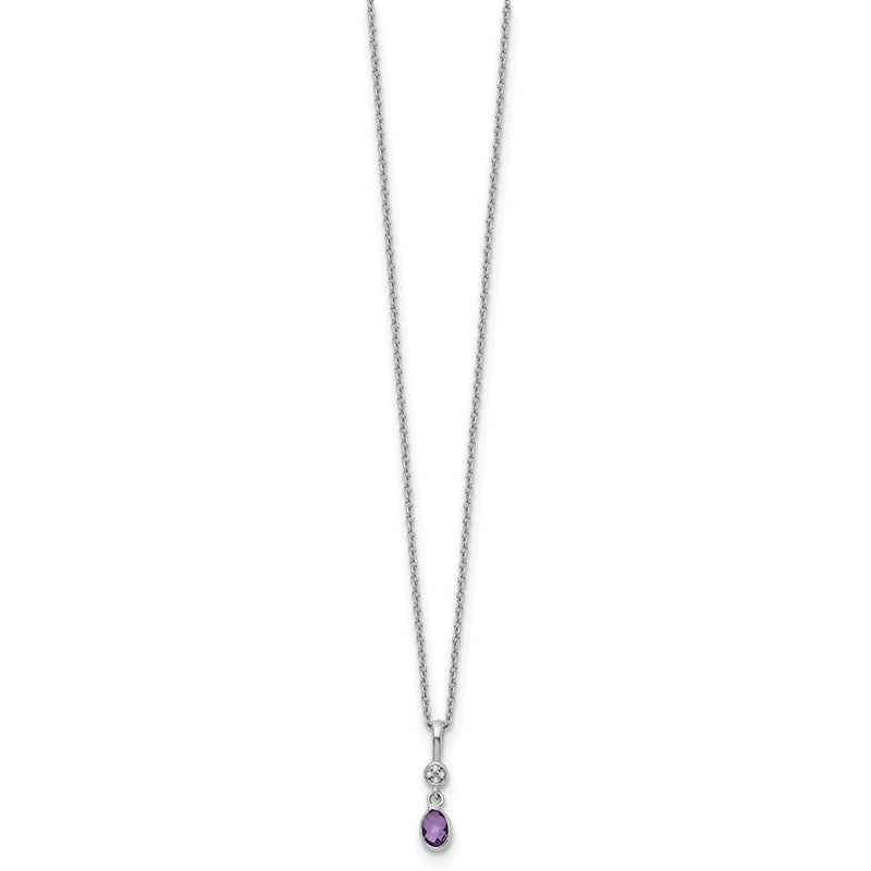 Sterling Silver White Ice Rhodium-Plated 18 Inch Amethyst And Diamond Necklace With 2 Extender