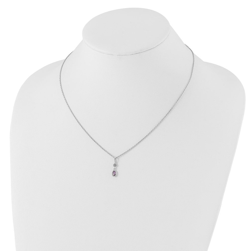 Sterling Silver White Ice Rhodium-Plated 18 Inch Amethyst And Diamond Necklace With 2 Extender