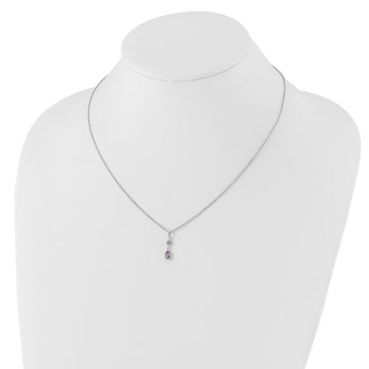 Sterling Silver White Ice Rhodium-Plated 18 Inch Amethyst And Diamond Necklace With 2 Extender