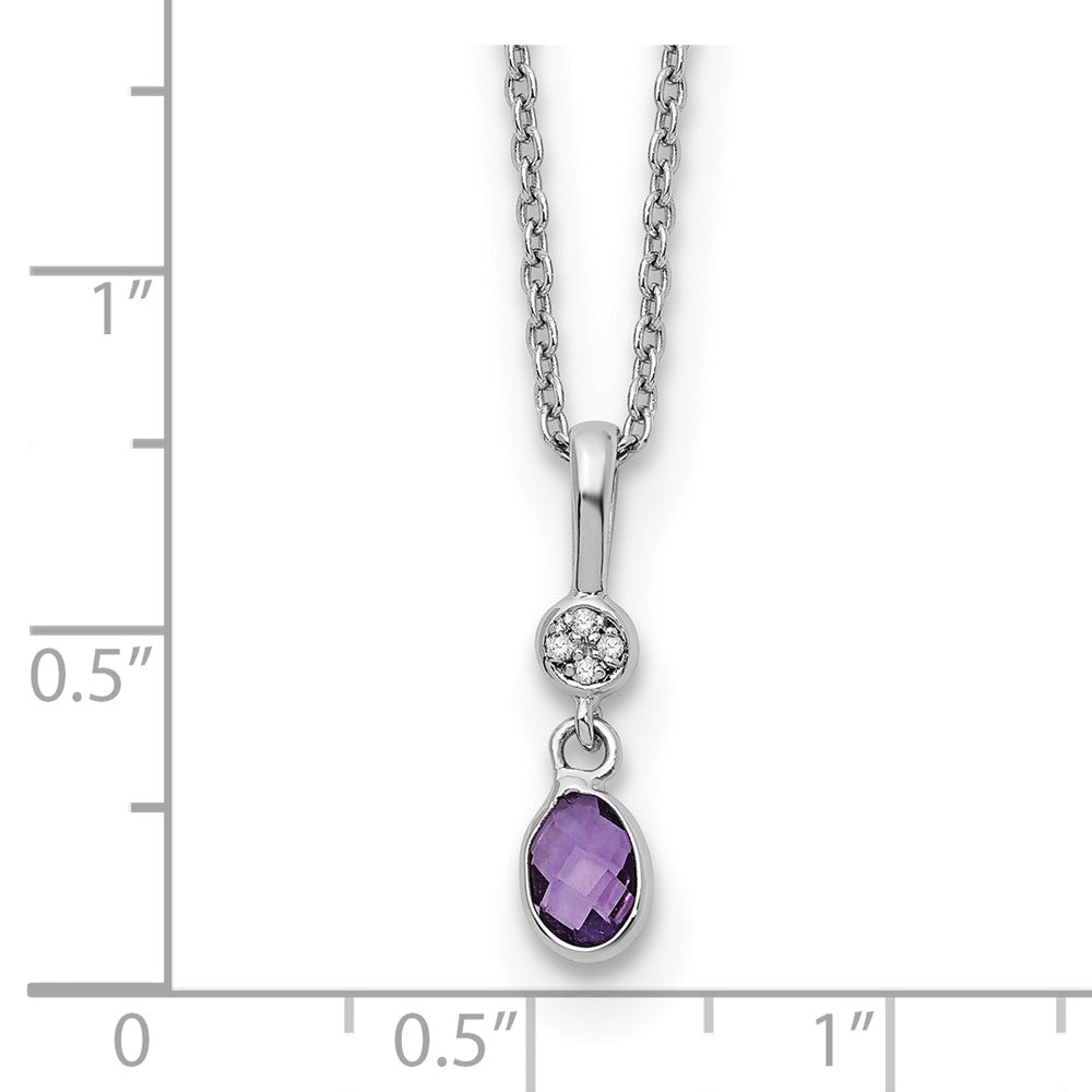 Sterling Silver White Ice Rhodium-Plated 18 Inch Amethyst And Diamond Necklace With 2 Extender