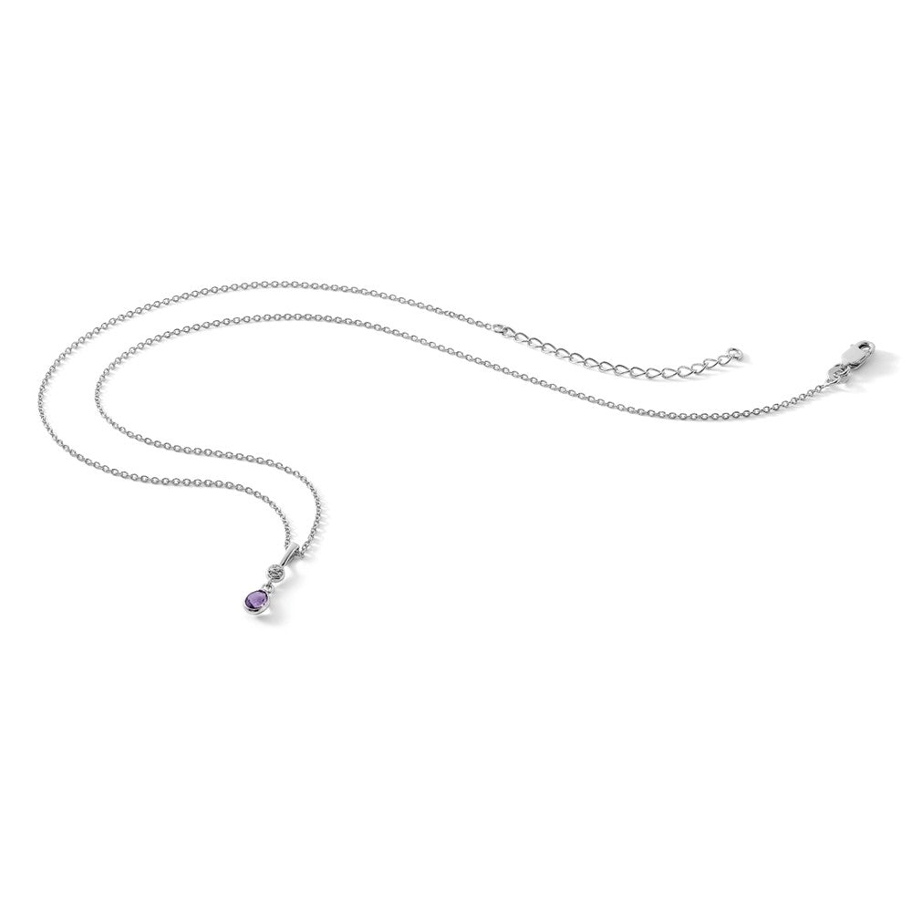 Sterling Silver White Ice Rhodium-Plated 18 Inch Amethyst And Diamond Necklace With 2 Extender