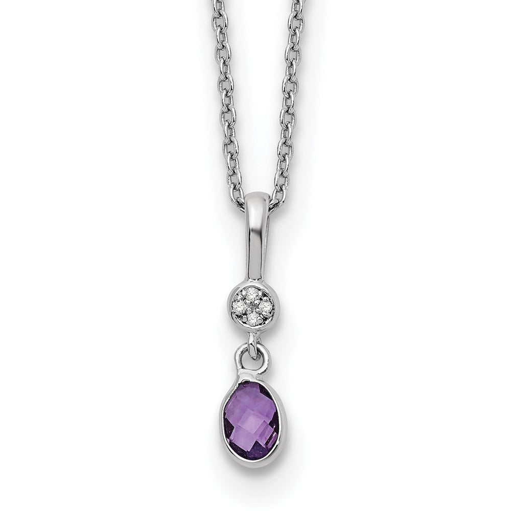 Sterling Silver White Ice Rhodium-Plated 18 Inch Amethyst And Diamond Necklace With 2 Extender