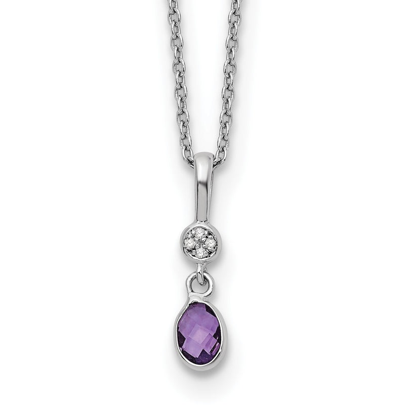 Sterling Silver White Ice Rhodium-Plated 18 Inch Amethyst And Diamond Necklace With 2 Extender