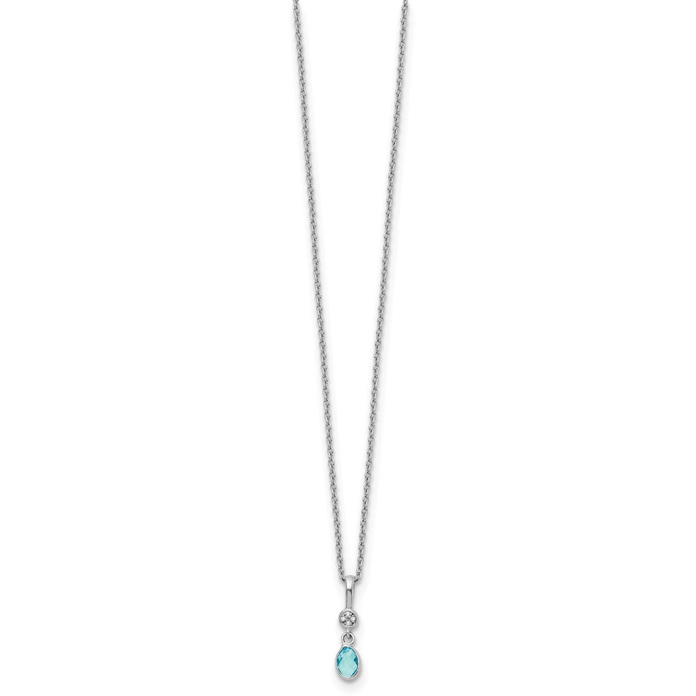 Sterling Silver Rhodium Plated White Ice .02ct. Dia./blue Topaz w/2IN Ext Neckla