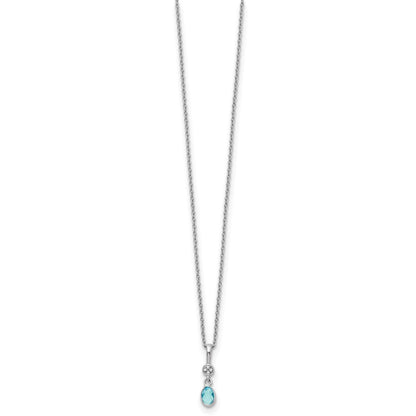 Sterling Silver Rhodium Plated White Ice .02ct. Dia./blue Topaz w/2IN Ext Neckla