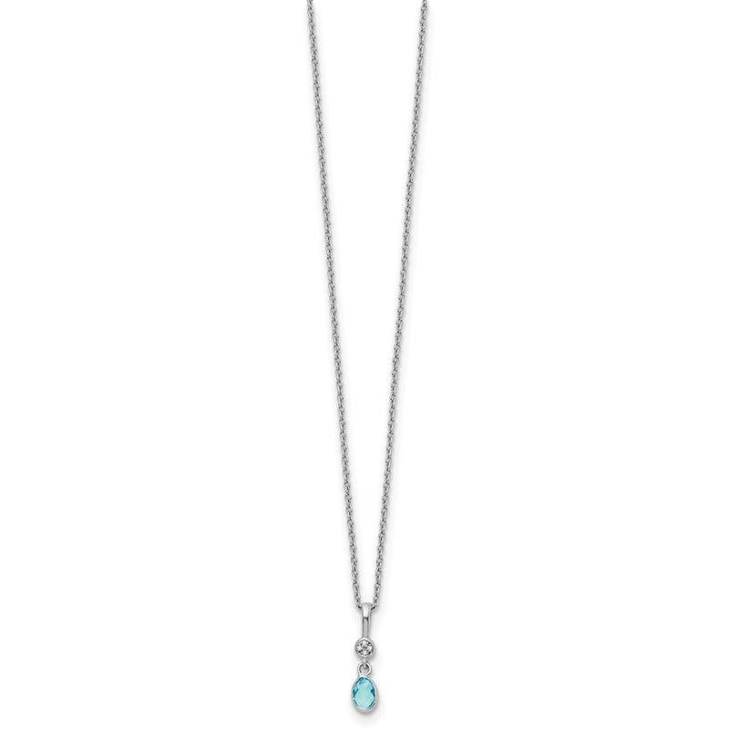 Sterling Silver Rhodium Plated White Ice .02ct. Dia./blue Topaz w/2IN Ext Neckla