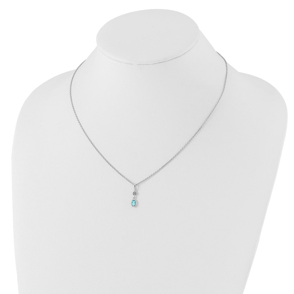 Sterling Silver Rhodium Plated White Ice .02ct. Dia./blue Topaz w/2IN Ext Neckla