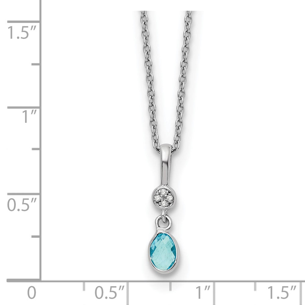 Sterling Silver Rhodium Plated White Ice .02ct. Dia./blue Topaz w/2IN Ext Neckla