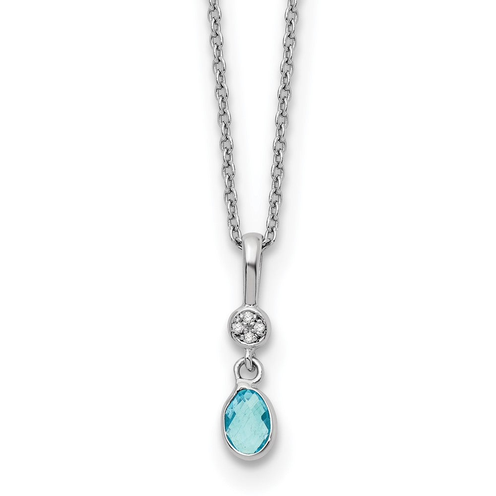 Sterling Silver Rhodium Plated White Ice .02ct. Dia./blue Topaz w/2IN Ext Neckla