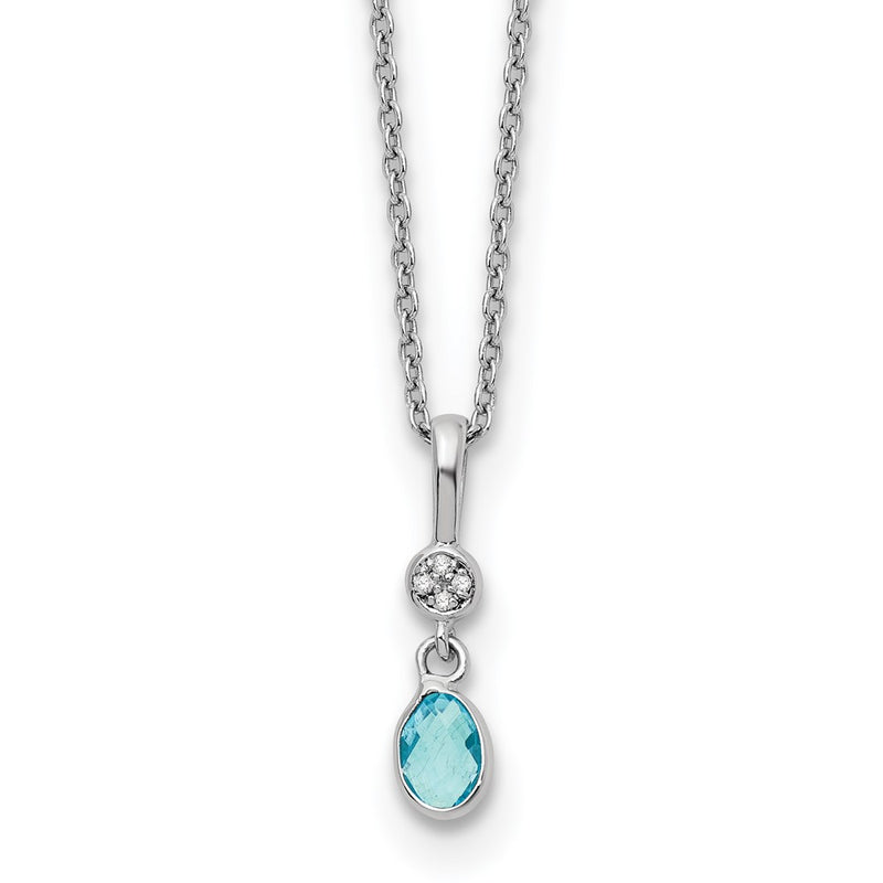 Sterling Silver Rhodium Plated White Ice .02ct. Dia./blue Topaz w/2IN Ext Neckla