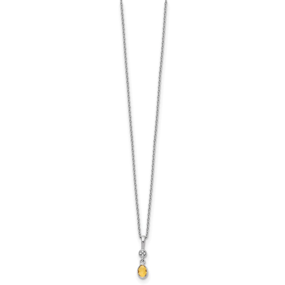 Sterling Silver Rhodium Plated White Ice .02ct. Dia. & Citrine w/2IN Ext Necklac