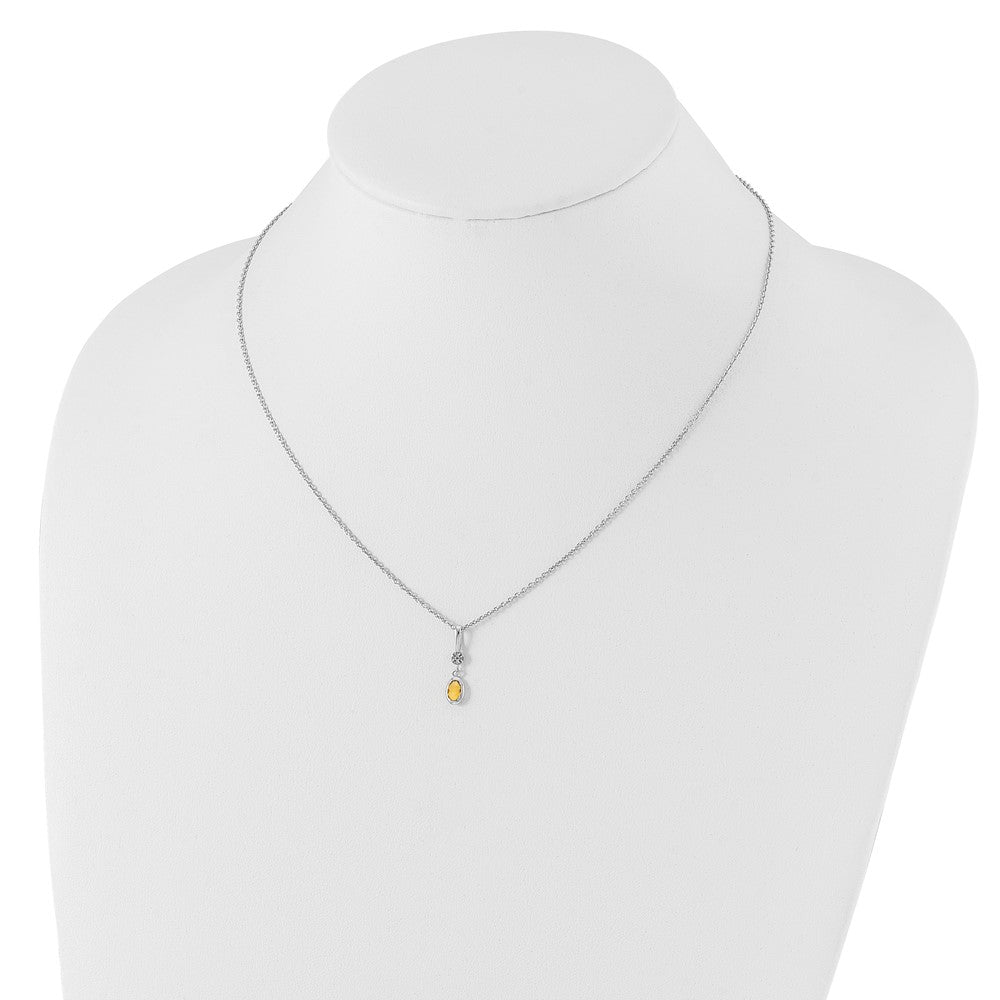 Sterling Silver Rhodium Plated White Ice .02ct. Dia. & Citrine w/2IN Ext Necklac