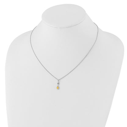 Sterling Silver Rhodium Plated White Ice .02ct. Dia. & Citrine w/2IN Ext Necklac