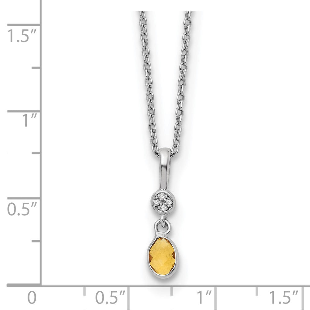 Sterling Silver Rhodium Plated White Ice .02ct. Dia. & Citrine w/2IN Ext Necklac