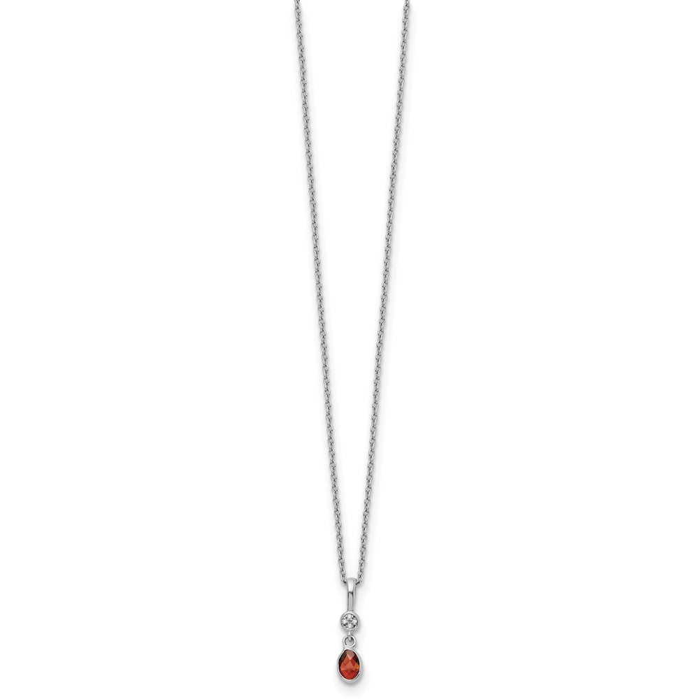 Sterling Silver Rhodium Plated White Ice .02ct. Dia. & Garnet w/2IN Ext Necklace