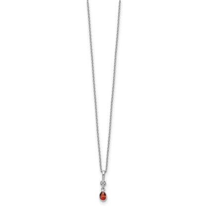 Sterling Silver Rhodium Plated White Ice .02ct. Dia. & Garnet w/2IN Ext Necklace