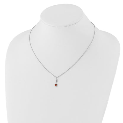 Sterling Silver Rhodium Plated White Ice .02ct. Dia. & Garnet w/2IN Ext Necklace