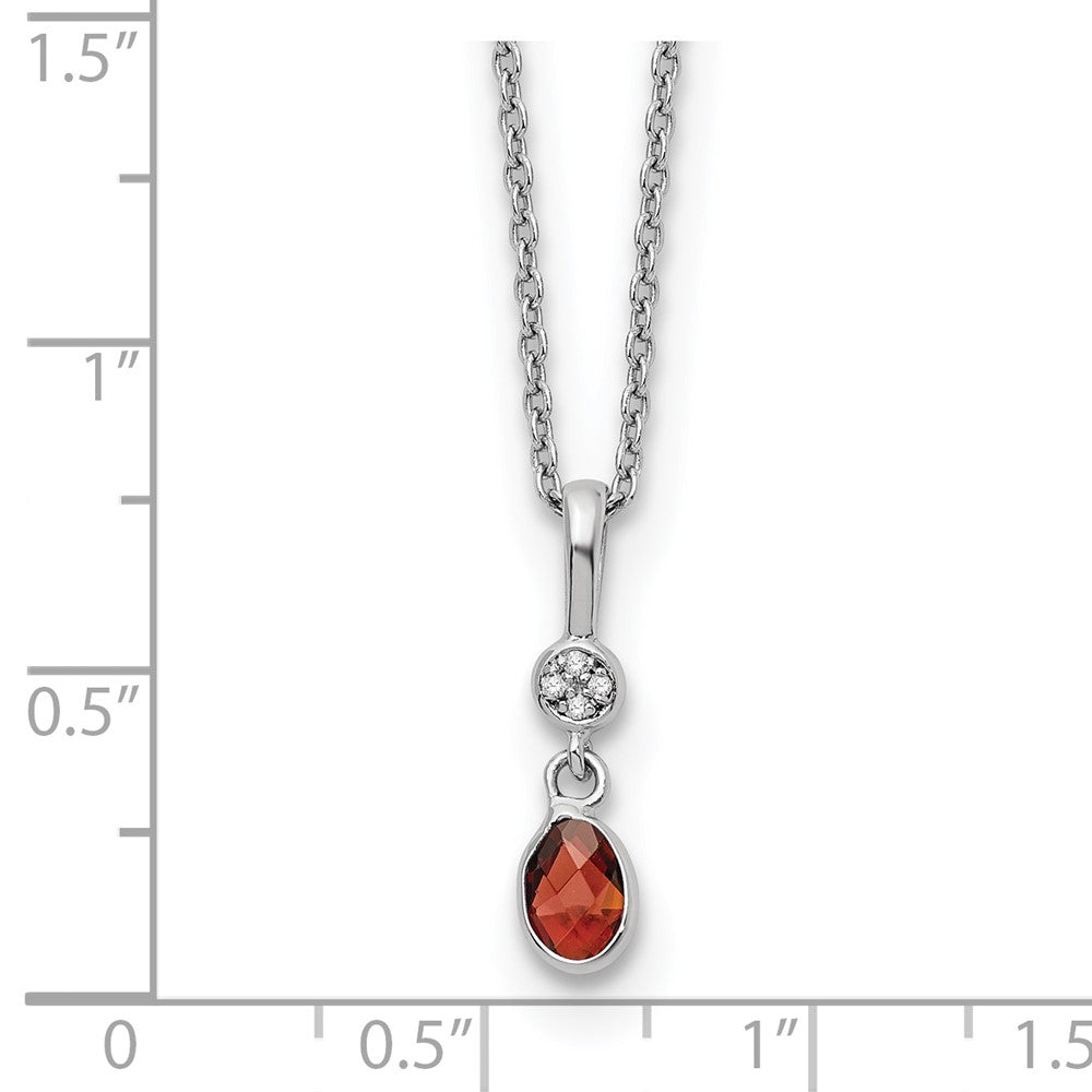 Sterling Silver Rhodium Plated White Ice .02ct. Dia. & Garnet w/2IN Ext Necklace