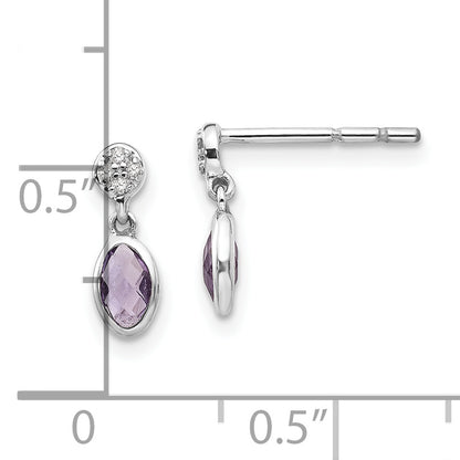White Ice Sterling Silver Rhodium-plated Amethyst and Diamond Post Dangle Earrings