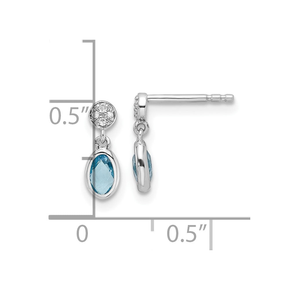 Sterling Silver Rhodium Plated White Ice .02ct. Dia. and Blue Topaz Post Earrings