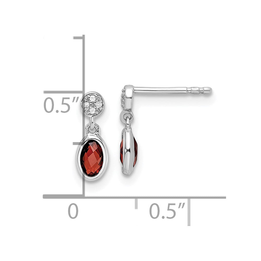 Sterling Silver Rhodium Plated White Ice .02ct. Diamond and Garnet Post Earrings