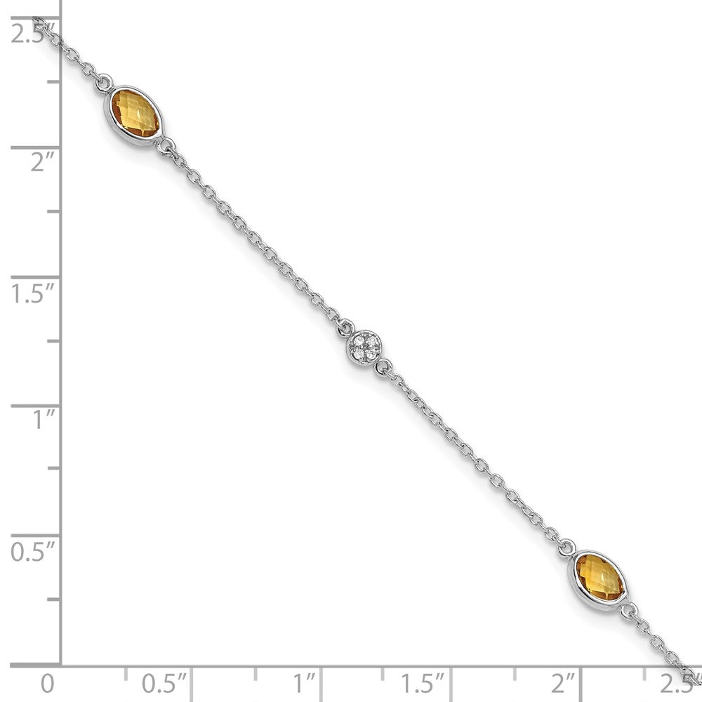 Sterling Silver Rhodium Plated White Ice Diamond and Citrine with 1.25 in Ext Bracelet