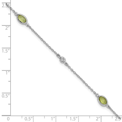 Sterling Silver Rhodium Plated White Ice Diamond and Peridot with 1.25 in Ext Bracelet