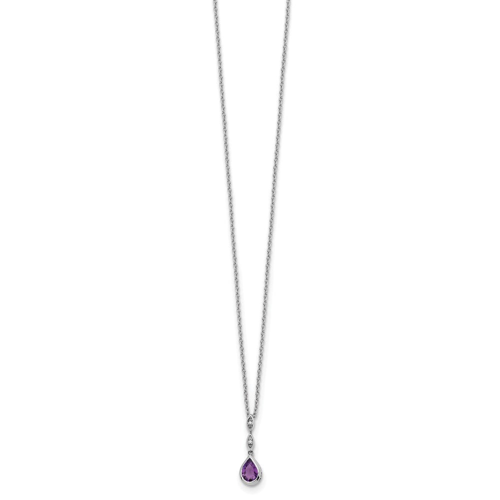 Sterling Silver Rhodium Plated White Ice .01 Ct. Diamond and Amethyst w/2IN Ext. Necklace