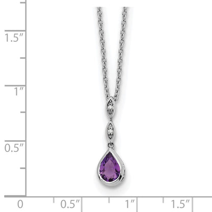 Sterling Silver Rhodium Plated White Ice .01 Ct. Diamond and Amethyst w/2IN Ext. Necklace