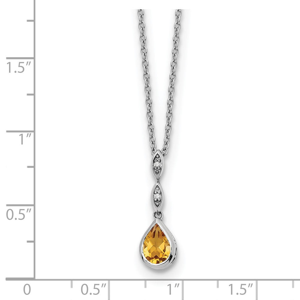 Sterling Silver Rhodium Plated White Ice .01 Ct. Diamond and Citrine w/2IN Ext. Necklace